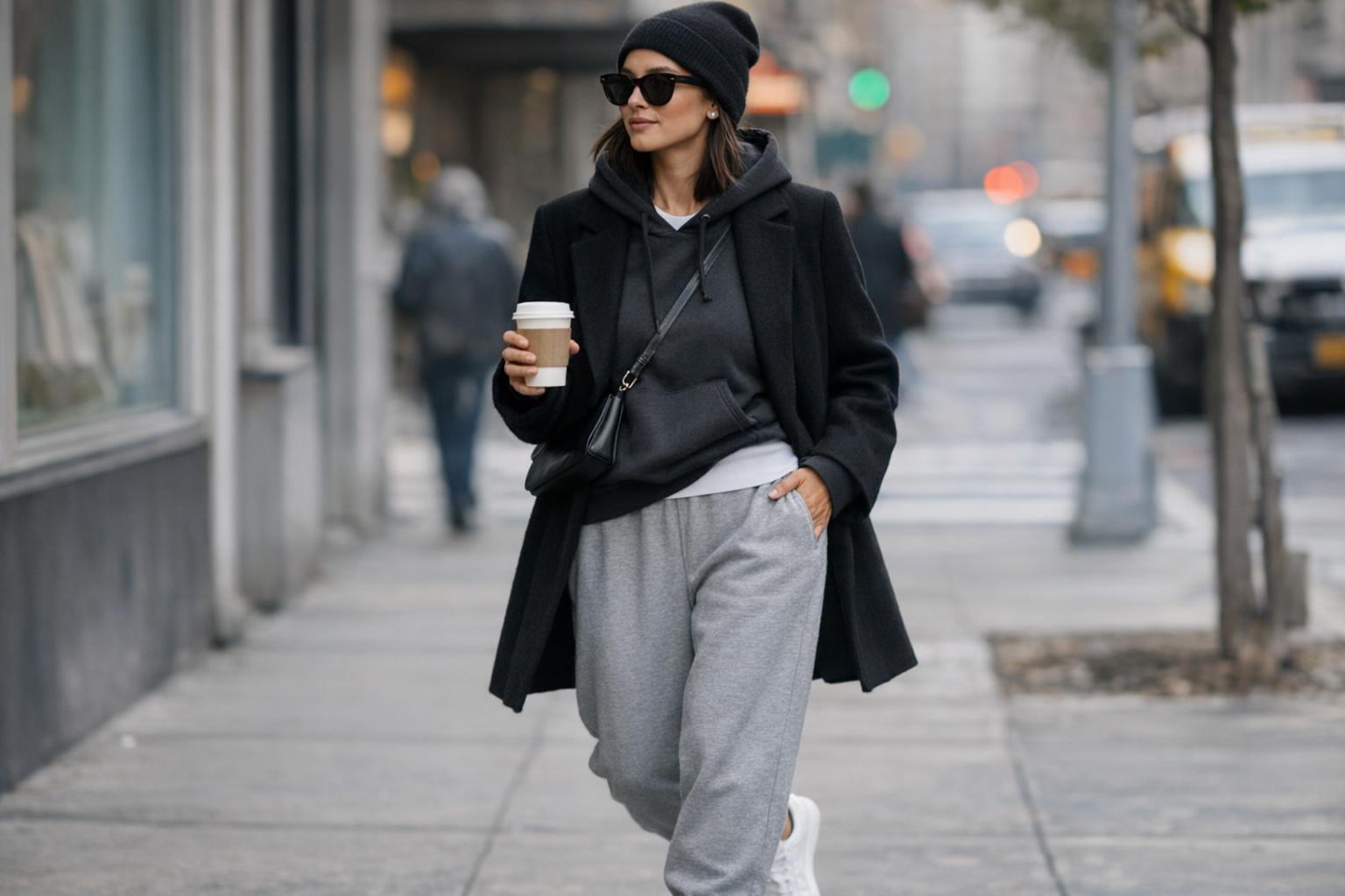 Street Style Formula: Grey Sweatpants Outfit, City-Polished