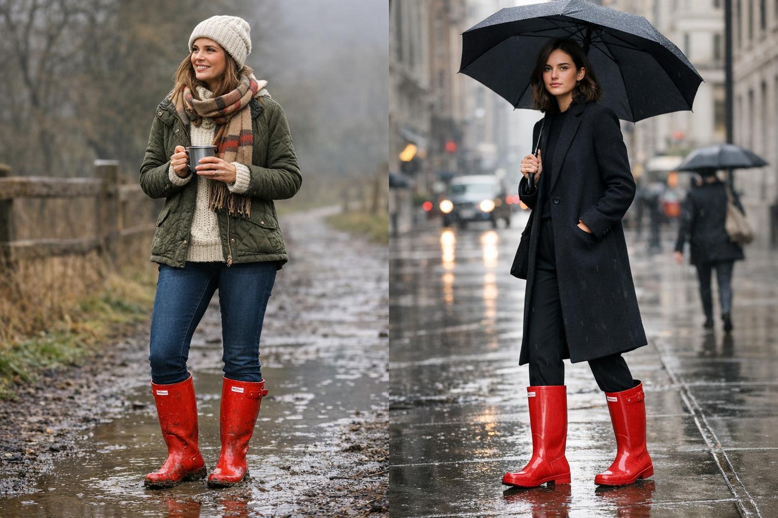 Rain-Ready Hunter Boots Outfit: Country Cozy to City Chic