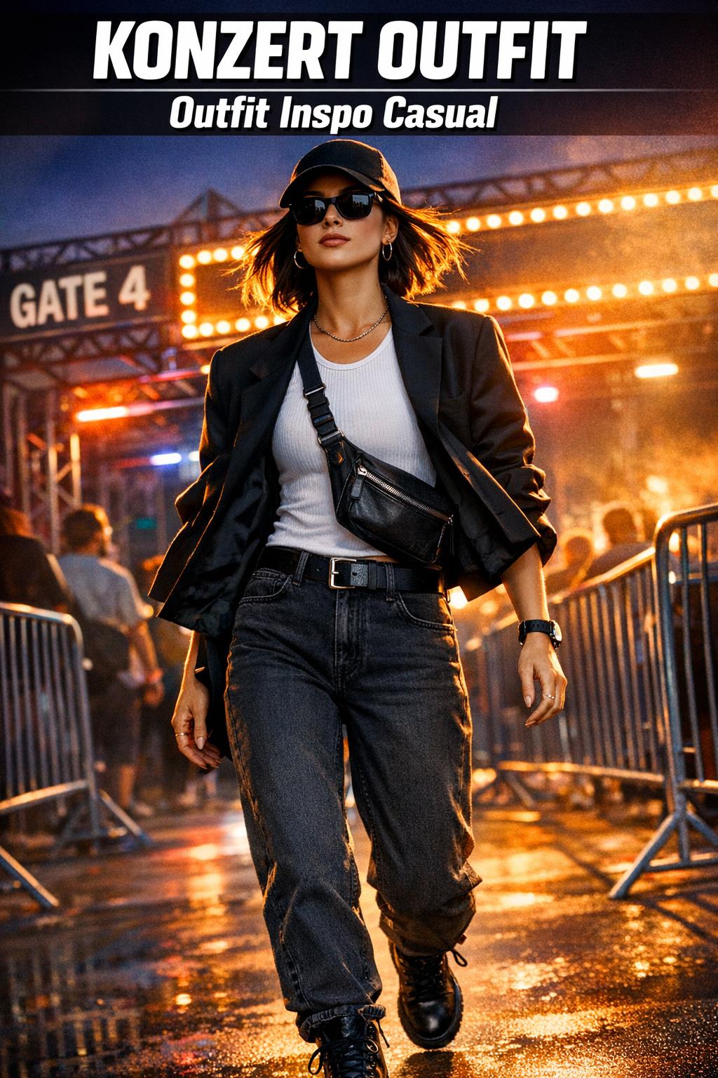 Photographic konzert outfit with stylish concert-ready look in a modern venue