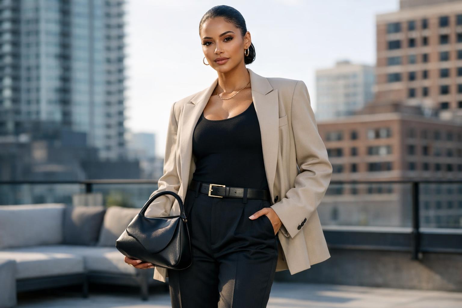 Polished City Baddie Outfit for Coffee Runs to Rooftops