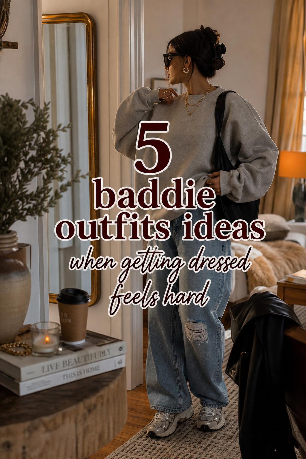 Baddie Outfits Ideas for Cozy Street Style Baddie outfits ideas street-style look with oversized sweatshirt, bike shorts and sneakers in a cozy city apartment
