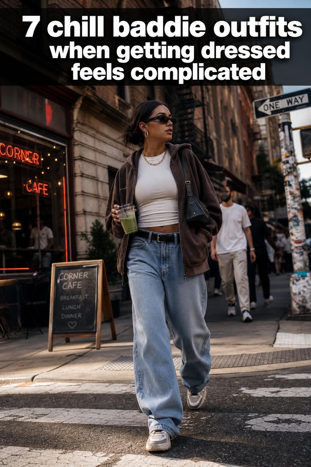 Chill Baddie Outfits Casual Streetwear Look Chill baddie outfits styled in a casual streetwear look with oversized hoodie, cargo pants, and sneakers in natural light