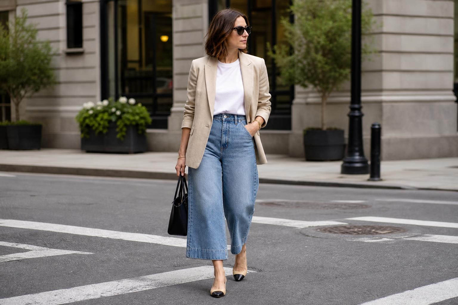 City-Chic Denim Culottes Outfits for Work and Weekends