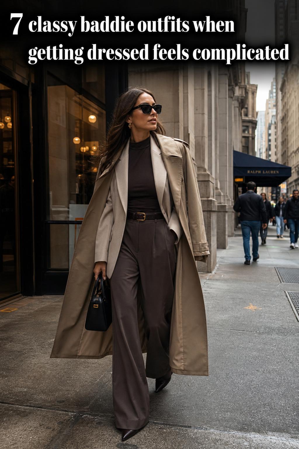 Classy baddie outfits featuring a sleek blazer, satin dress, and gold accessories in a modern city street style look