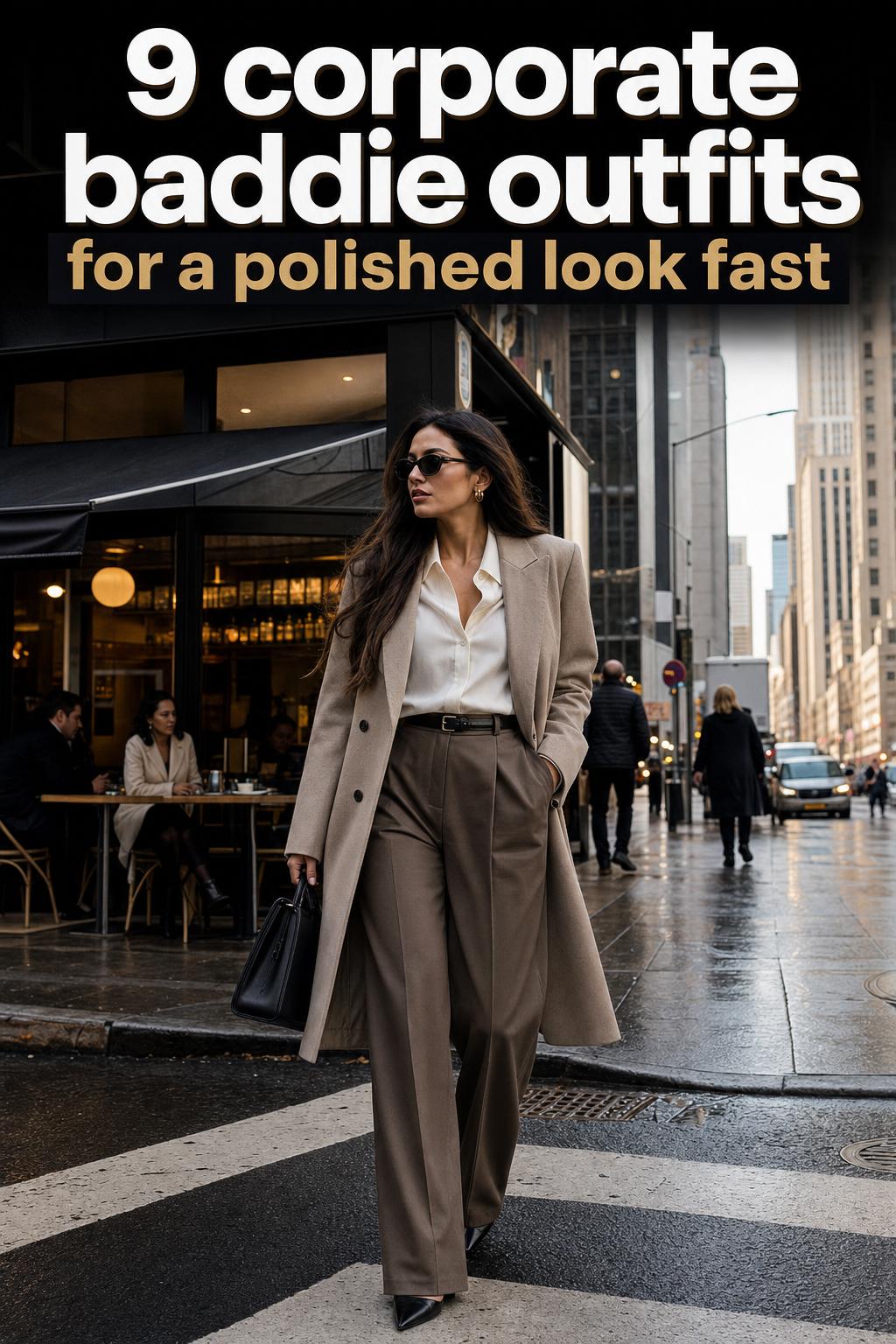 Corporate baddie outfits styled for a modern office look in a sleek city workspace