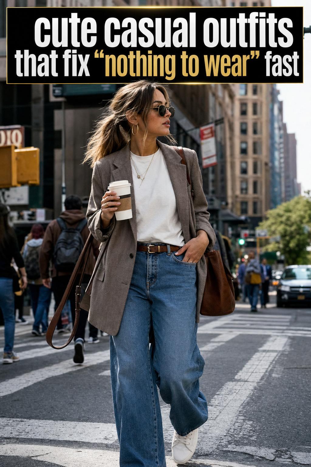 Cute casual outfits styled in a relaxed everyday street look, photographed in natural light.