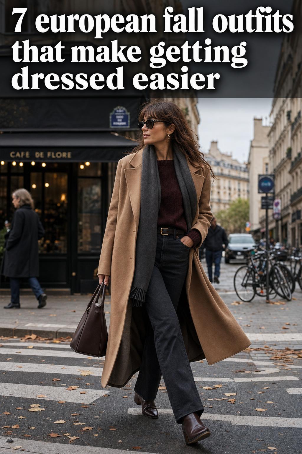 European Fall Outfits Street Style Photo Photograph of european fall outfits featuring layered coats, scarves, and ankle boots on a city street