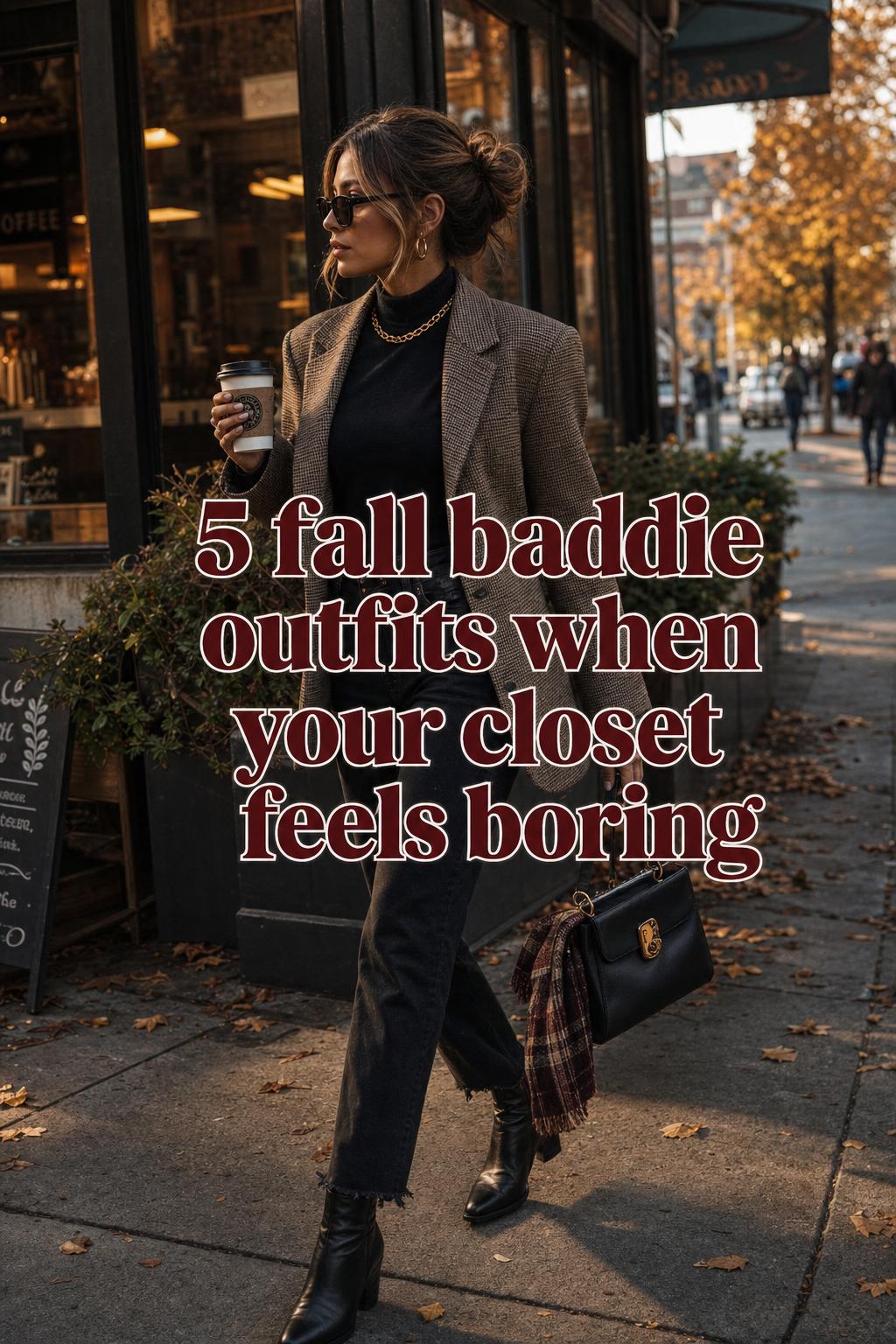 Fall Baddie Outfits for a Cozy Coffee Run Fall baddie outfits street-style coffee run with woman in blazer, dark denim and ankle boots at golden hour