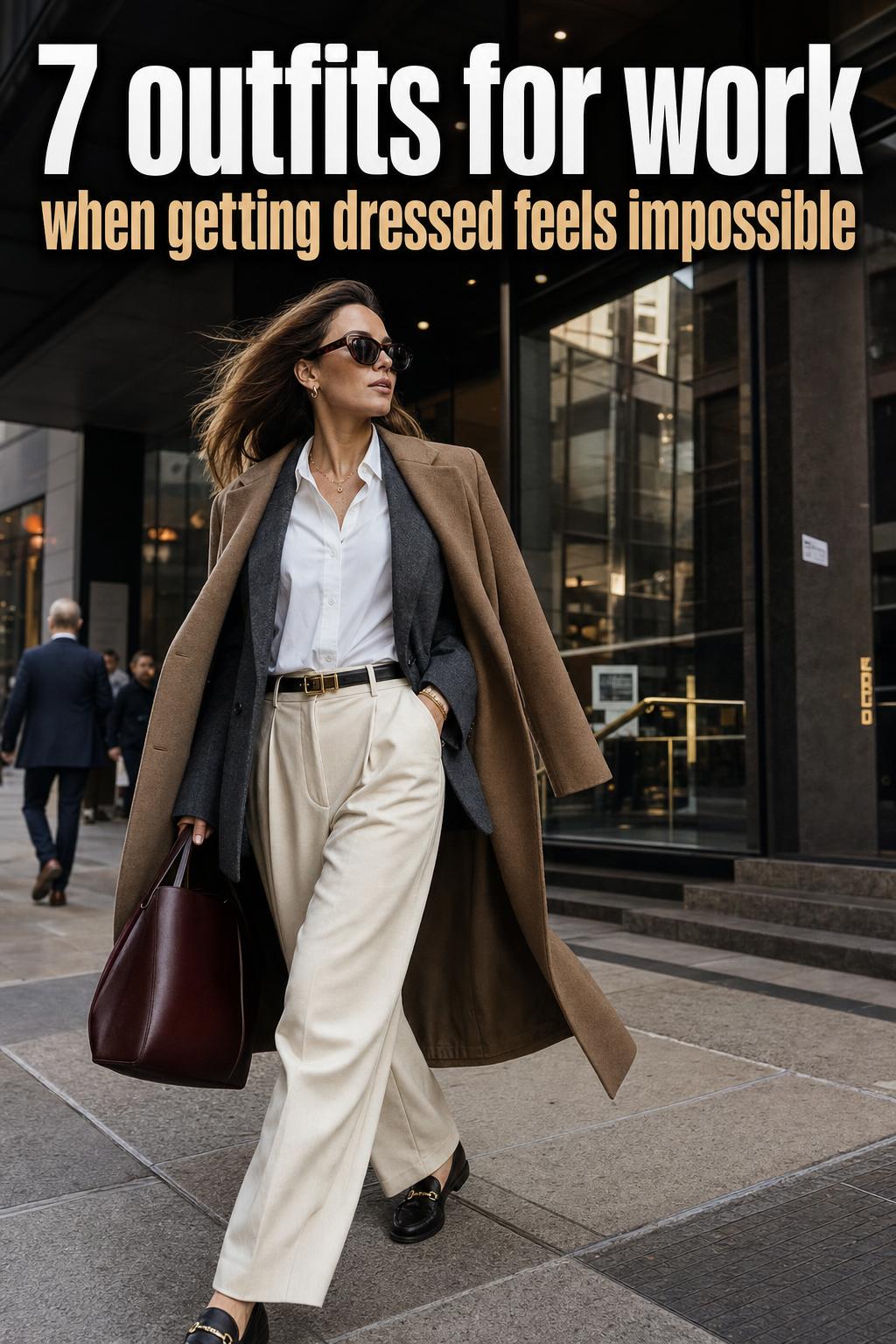 Stylish Outfits for Work in a Modern Office Stylish outfits for work on a minimalist clothing rack in a bright modern office.