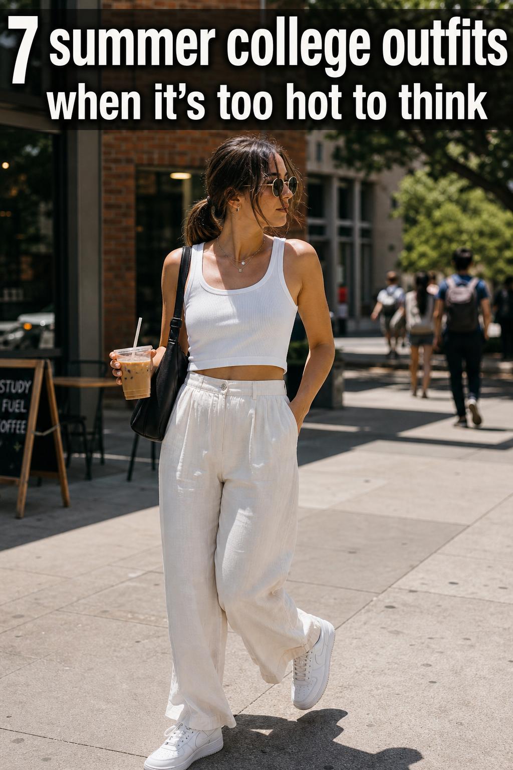 Summer College Outfits on Sunny Campus Summer college outfits on students walking across a sunny campus with casual, stylish warm-weather looks