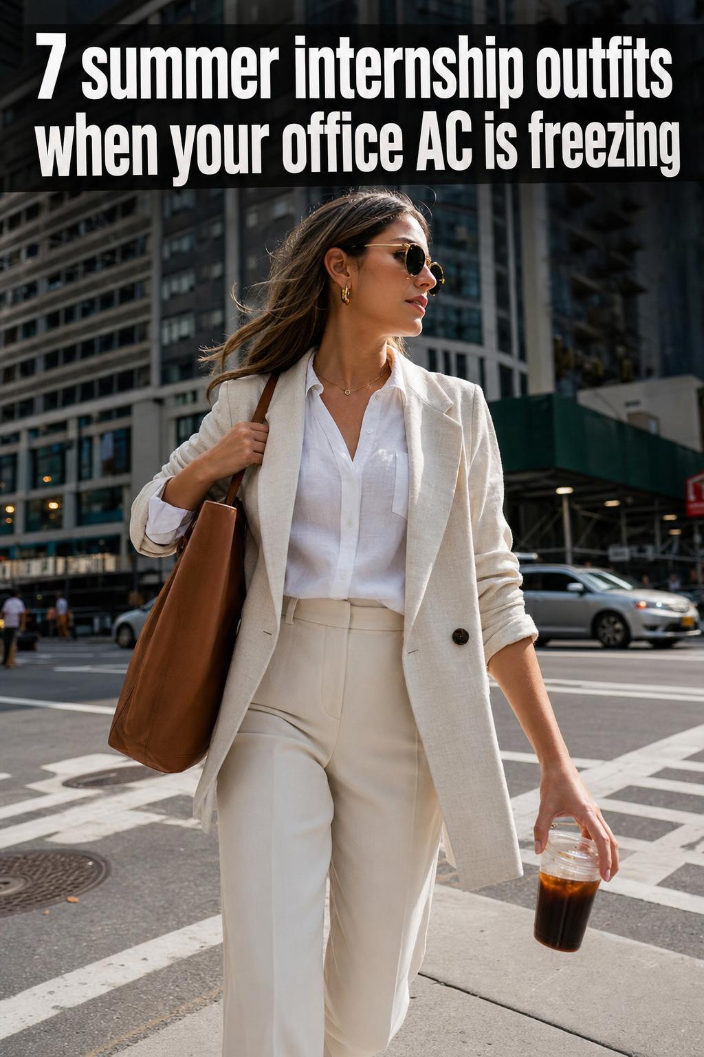 Summer internship outfits on professionals in smart casual office attire during a bright weekday morning.