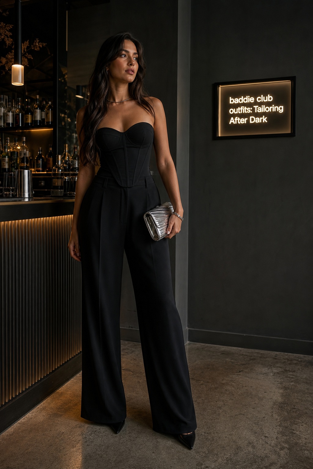 Baddie club outfits corset top with wide leg tailored trousers