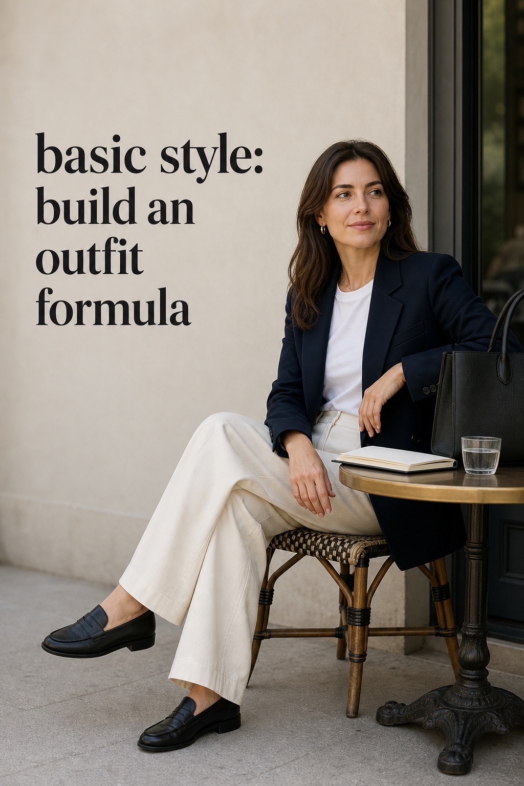 Basic Style Outfit Formula Basic style outfit formula with navy blazer and cream trousers