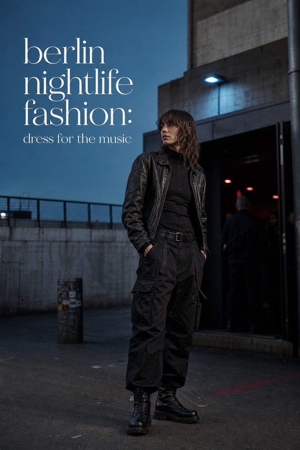 Berlin Nightlife Fashion: Dark Club Outfit berlin nightlife fashion in a dark functional club outfit outside an industrial venue