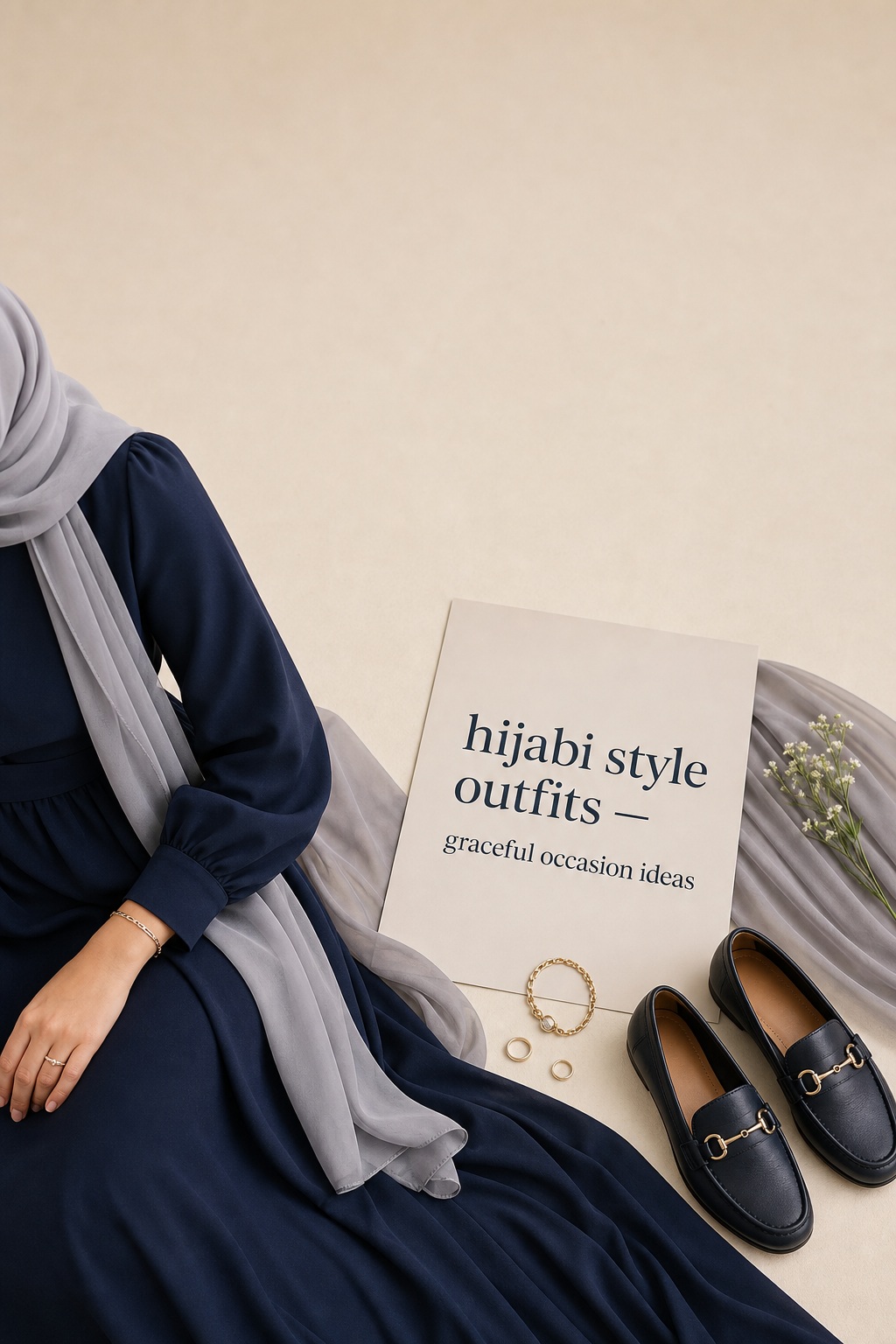 Hijabi Style Outfits Graceful Occasion Ideas hijabi style outfits with a navy dress and gray chiffon hijab for occasions