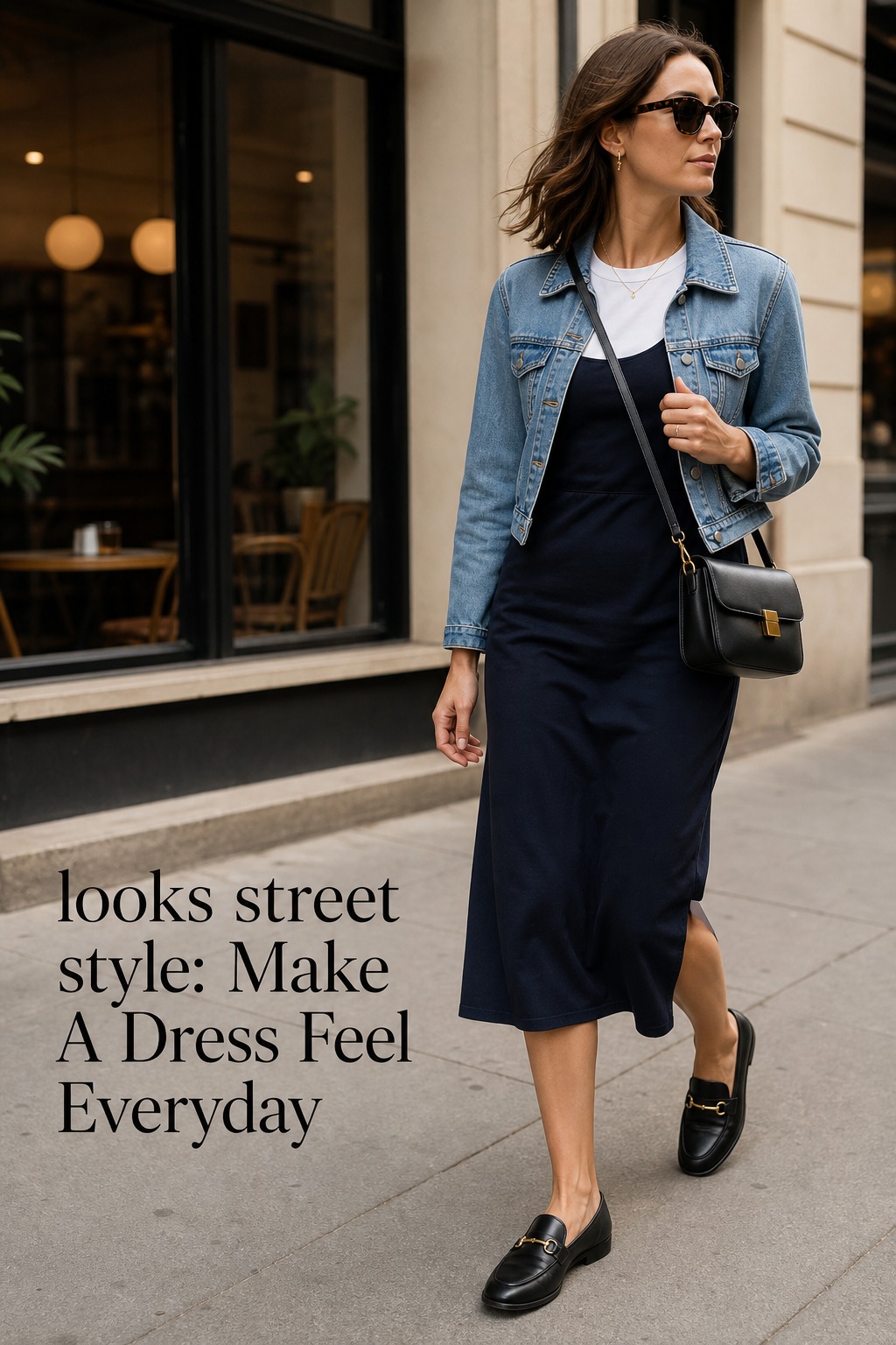 Looks Street Style Everyday Dress looks street style midi dress layered over tee with denim jacket