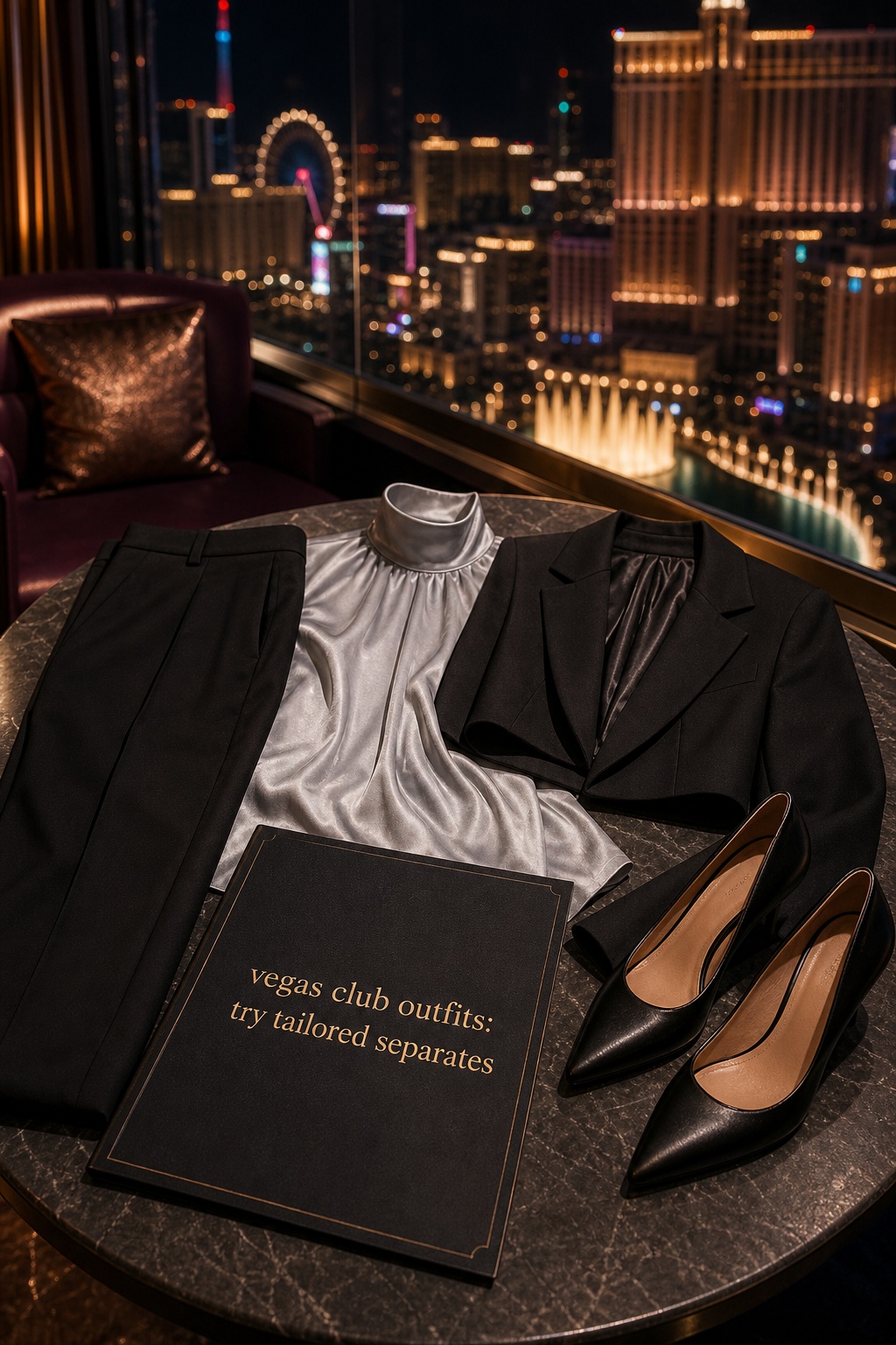Vegas Club Outfits Tailored Separates vegas club outfits with tailored trousers and a luminous top