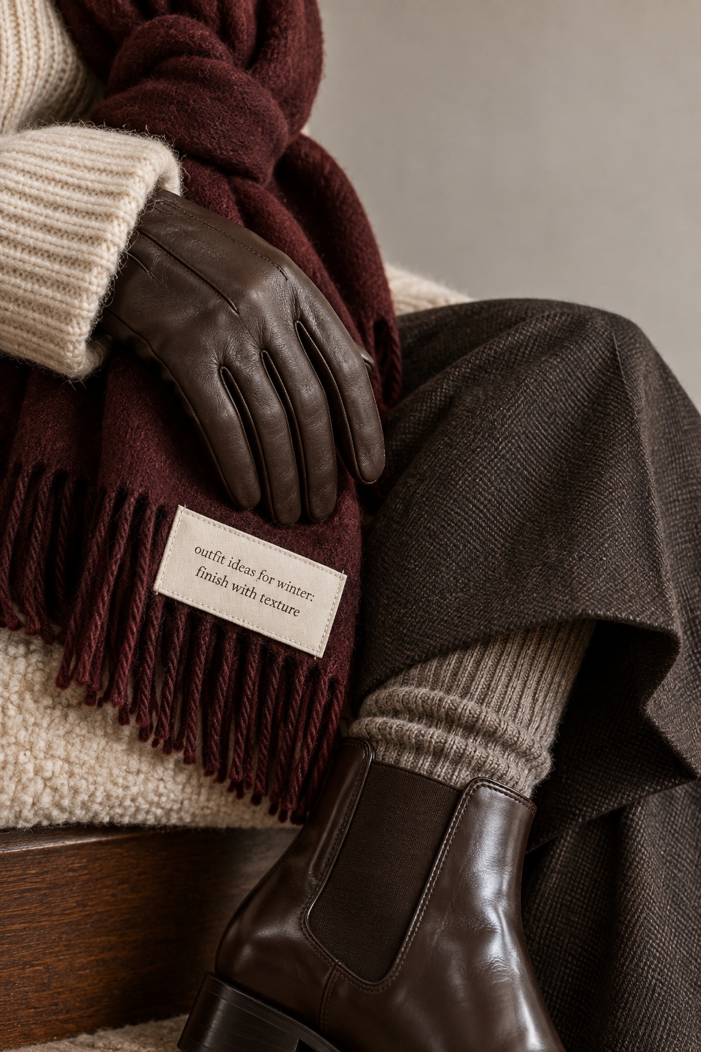 Winter Outfit Texture Details outfit ideas for winter close-up scarf gloves knit and boots