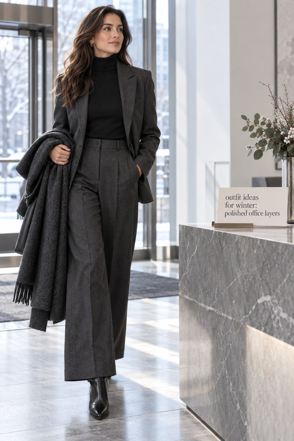 Polished Office Winter Layers outfit ideas for winter polished office blazer and trousers