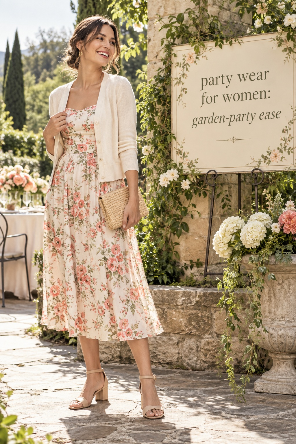 Party Wear for Women Garden Ease Party wear for women in a floral garden-party midi dress